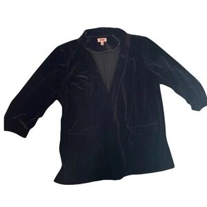 EVRI Womens Velvet Open Front Blazer Mineral‎ Black Plus Size 0X WI93Z000PS3 New